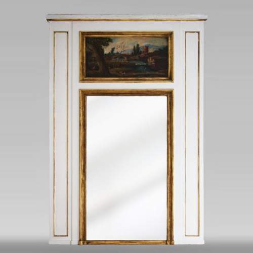Antique trumeau decorated with an oil on canvas representing a lively landscape