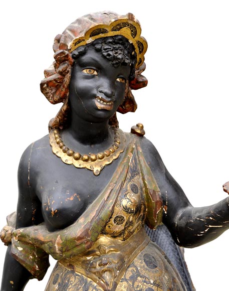 Polychrome carved and gilded wood Nubian torch-holder-4