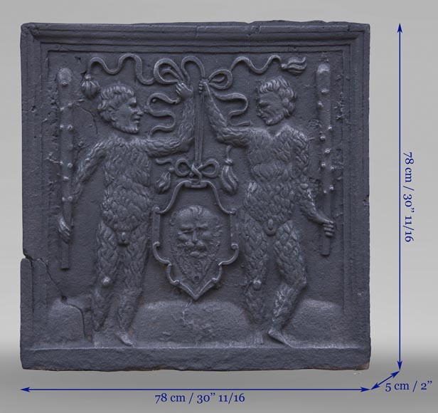 Antique fireback with two savages armed with masses-7