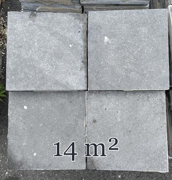 Lot of approximately 14 m² of antique Belgian bluestone floor tiles-0