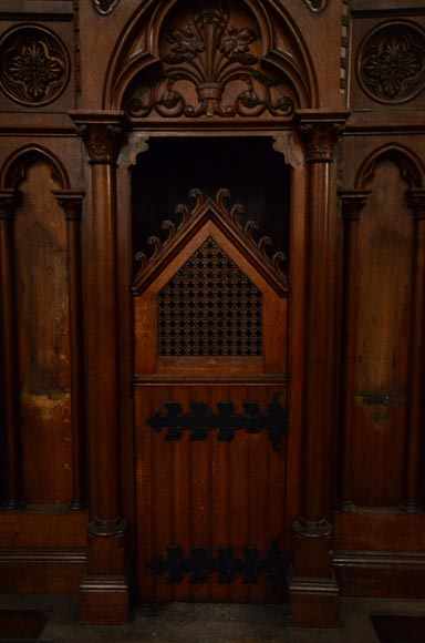 Group of four Neo-Gothic style confessionals in oak-3