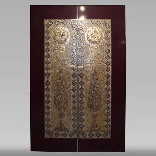 Pair of lacquered sliding double doors with orientalist mother-of-pearl decor