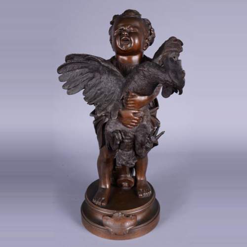 Adriano CECIONI (1836-1886) - The Child with the Rooster, bronze subject with brown patina