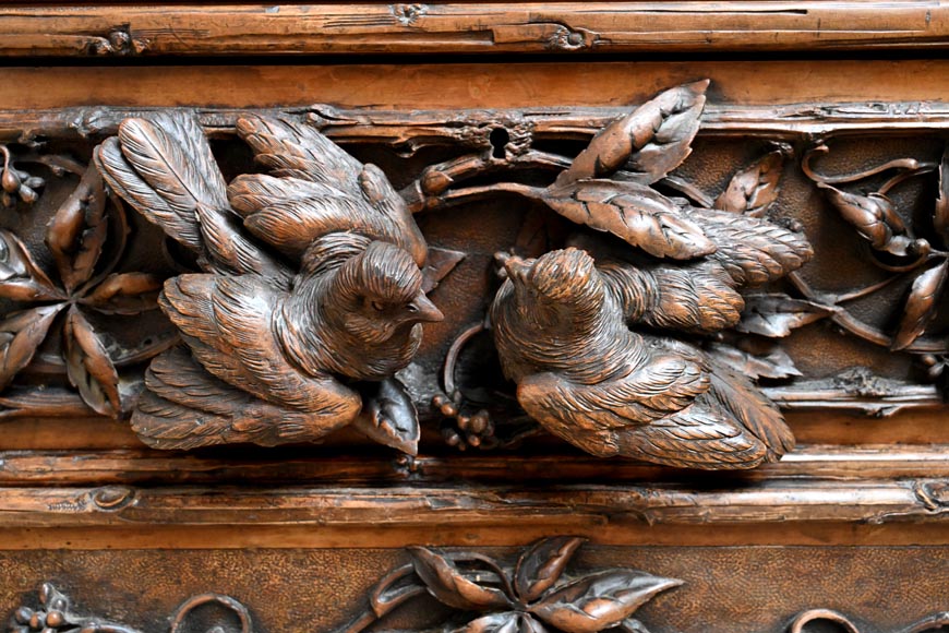TAHAN (attributed to) — Large carved walnut armoire with mirror and naturalist decoration-8