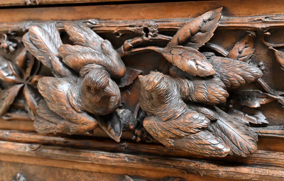 TAHAN (attributed to) — Large carved walnut armoire with mirror and naturalist decoration-9