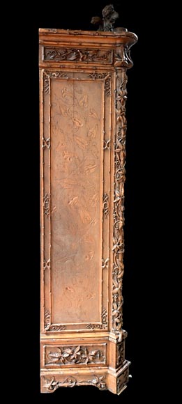 TAHAN (attributed to) — Large carved walnut armoire with mirror and naturalist decoration-11