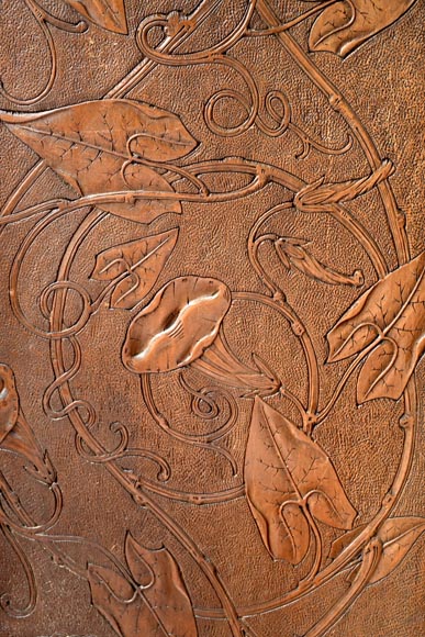 TAHAN (attributed to) — Large carved walnut armoire with mirror and naturalist decoration-13