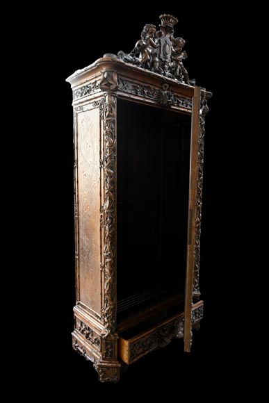 TAHAN (attributed to) — Large carved walnut armoire with mirror and naturalist decoration-17