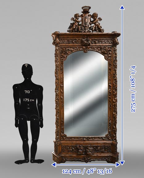 TAHAN (attributed to) — Large carved walnut armoire with mirror and naturalist decoration-19