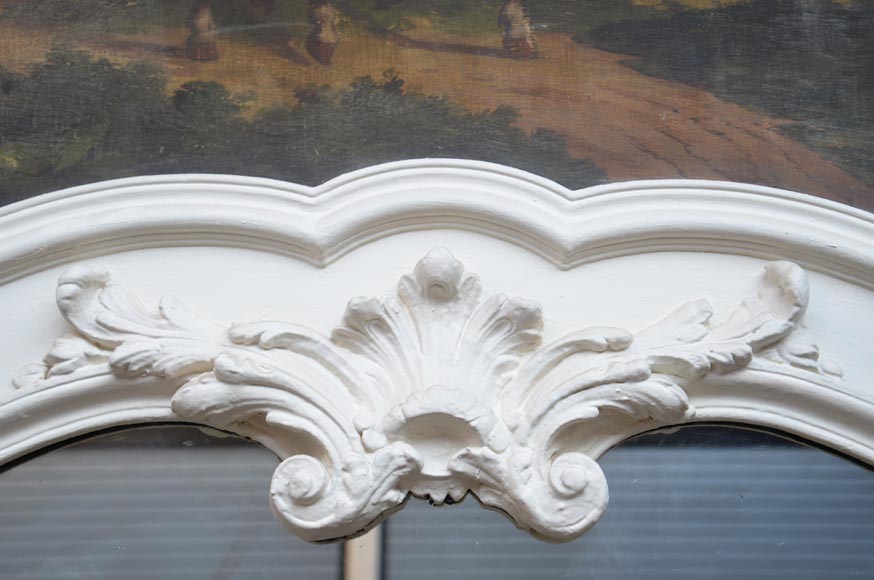 Antique Louis XV style trumeau with an oil on panel representing a scene of merchants on horseback-7