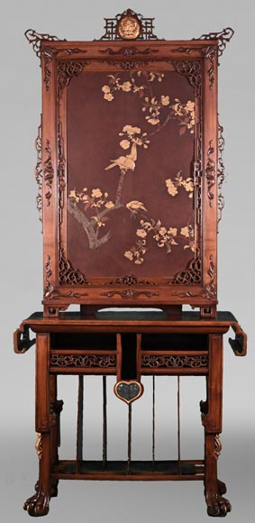 CHARBONNIER (cabinetmaker) for L’ESCALIER DE CRISTAL, Japonist Cabinet with Sliding Lacquer Panel, circa 1890-0
