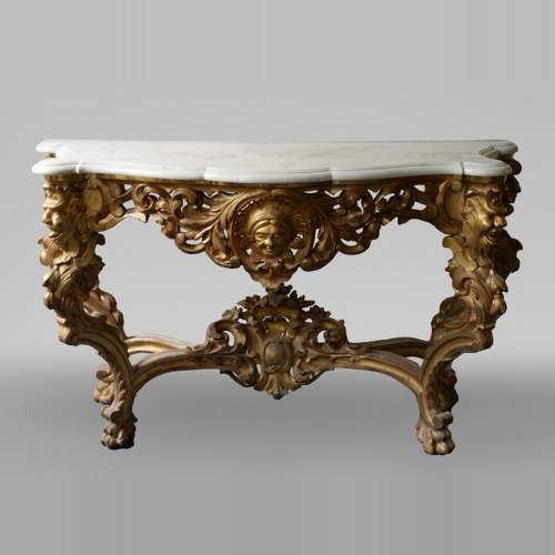 Louis XV style gilt wood console and Carrara marble slab