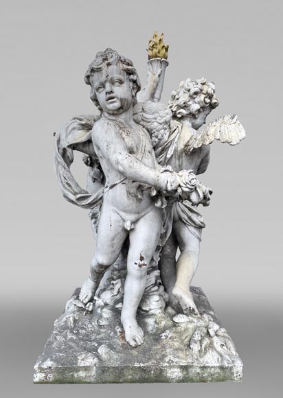 Group of three winged putti in painted cast iron, after the Water Parterres of Versailles Group of three winged putti in painted cast iron, after the Water Parterres of Versailles-0