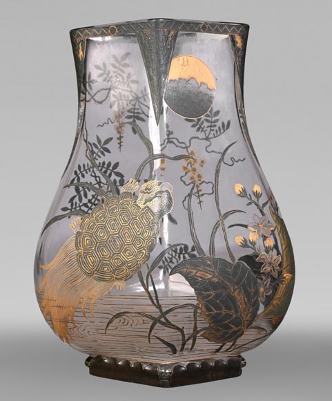 The Escalier de Cristal, a baluster vase on a bronze stand and a pair of bamboo vases in Japonesque crystal-1