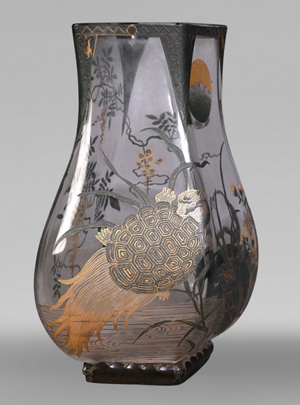 The Escalier de Cristal, a baluster vase on a bronze stand and a pair of bamboo vases in Japonesque crystal-2