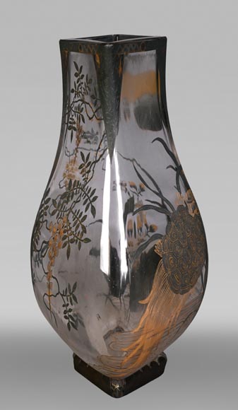 The Escalier de Cristal, a baluster vase on a bronze stand and a pair of bamboo vases in Japonesque crystal-3