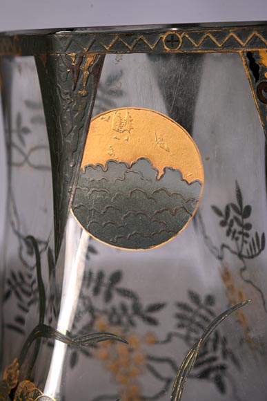 The Escalier de Cristal, a baluster vase on a bronze stand and a pair of bamboo vases in Japonesque crystal-6