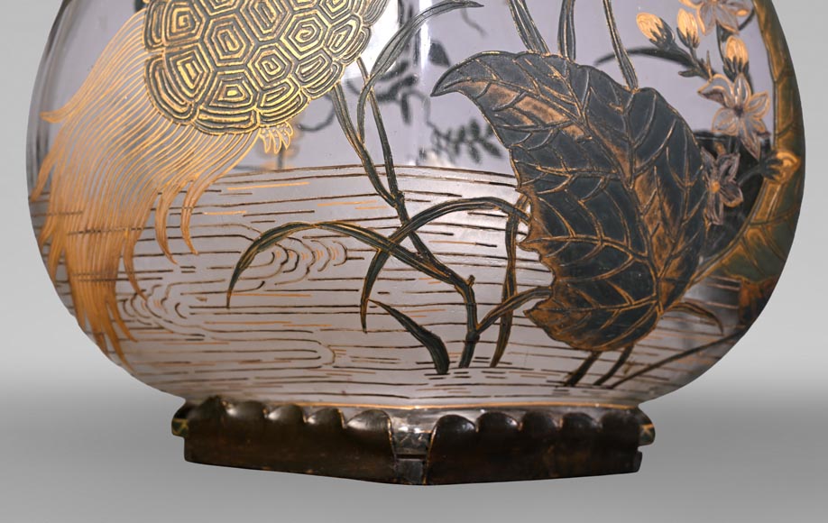 The Escalier de Cristal, a baluster vase on a bronze stand and a pair of bamboo vases in Japonesque crystal-8