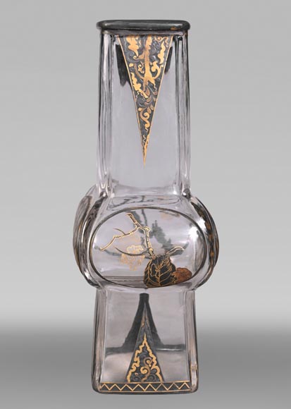 The Escalier de Cristal, a baluster vase on a bronze stand and a pair of bamboo vases in Japonesque crystal-12