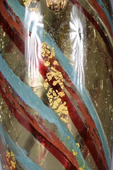 Ernest LEVEILLE - Exceptional cracked glass vase with polychrome and gilt insert decor on a gilt bronze mount, circa1890-9