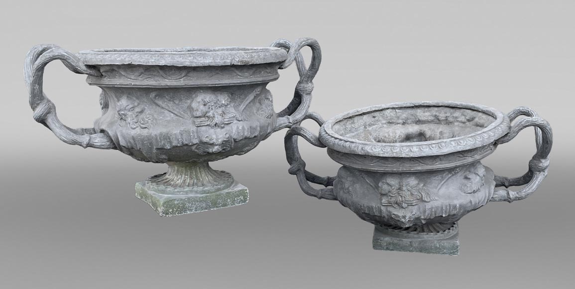 Pair of lead vases after the Warwick Vase-0
