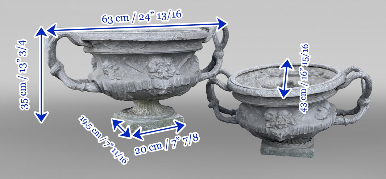 Pair of lead vases after the Warwick Vase-8