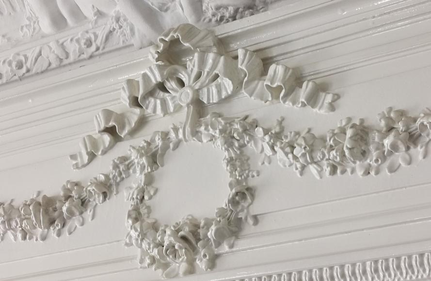  Louis XVI style overmantel in painted wood and stucco with flowers garlands-2