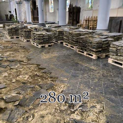 Large 280m² set of black stone tiles from Soignies, 19th century