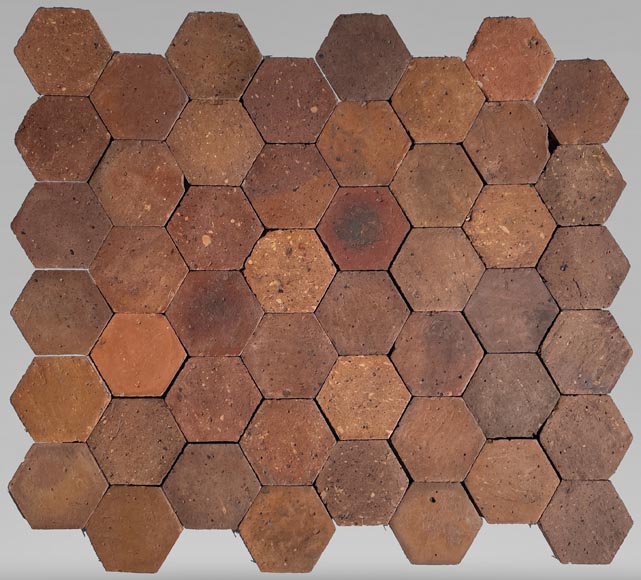 Lot of 5 m² of antique hexagonal terracotta tiles, 19th century-0