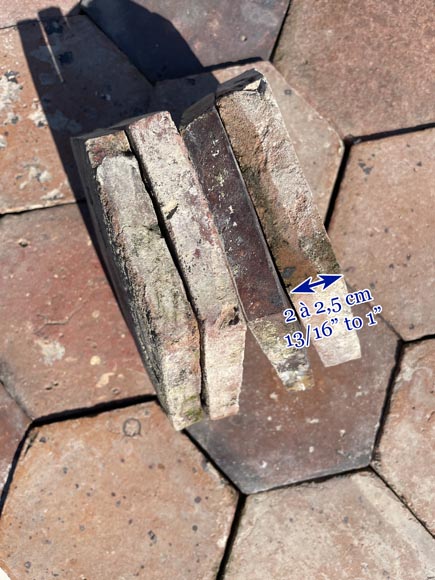 Lot of 10.5 m² of antique hexagonal terracotta tiles, 19th century-3