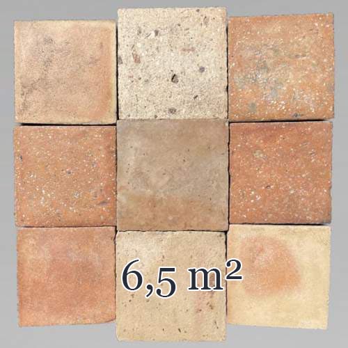 Batch of around 6,5 m² of terracotta floor tiles in square shape