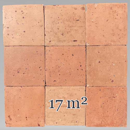 Batch of around 17 m² of terracotta floor tiles in square shape