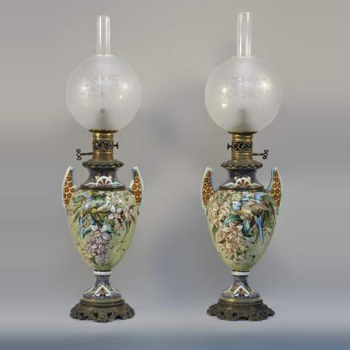 Pair of &ldquo;parakeets Lamps&rdquo; signed E. BERNARD