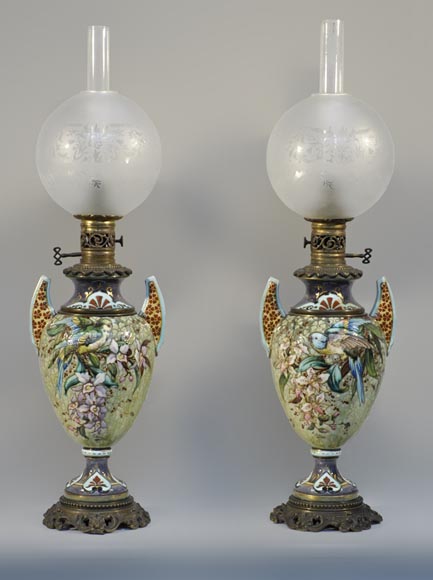 Pair of &ldquo;parakeets Lamps&rdquo; signed E. BERNARD-0