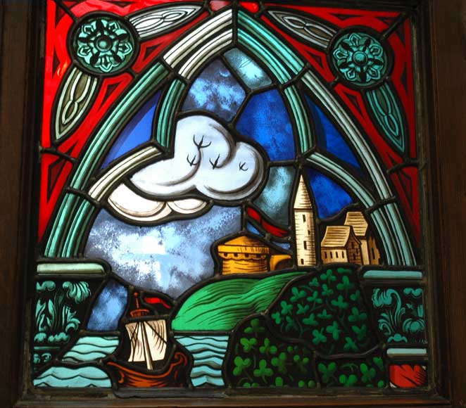 Neo-Gothic stained glass window peasant dance-1