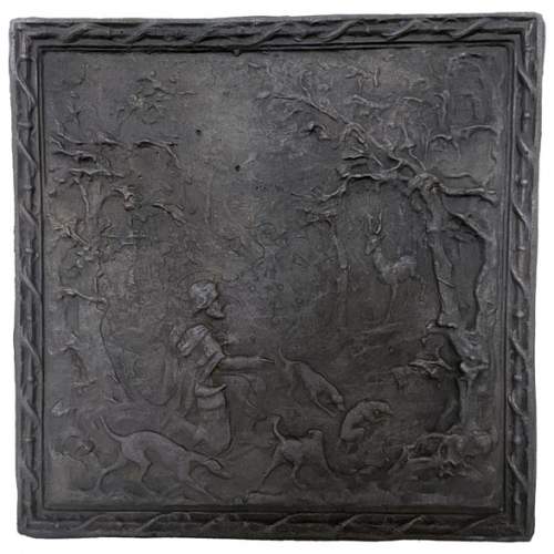 Fireback depicting saint Hubert in the forest