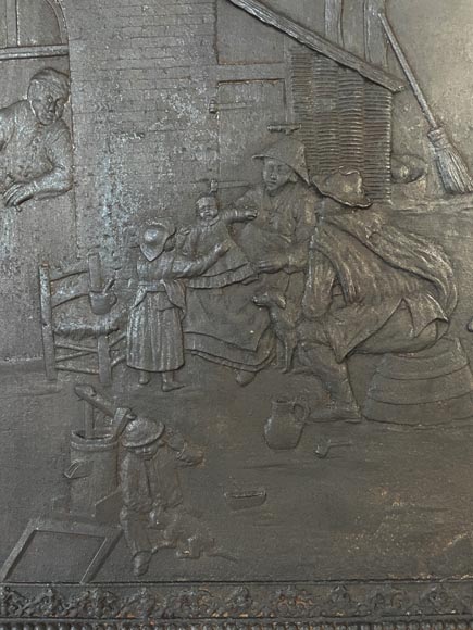 Fireback with peasant scene décor-1