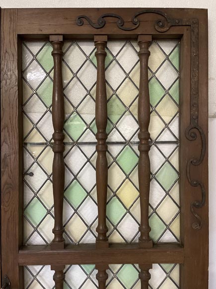 Double door in oak and stained glass, 20th century-3