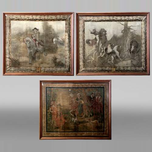 After René Princeteau (1843-1914), signed G. A. Loron, set of three hunting scenes imitating tapestry