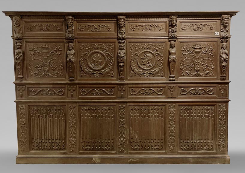 	Elements of ​low panels in oak in Neo-Renaissance style-0