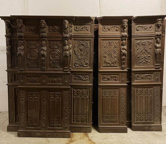 	Elements of ​low panels in oak in Neo-Renaissance style-4
