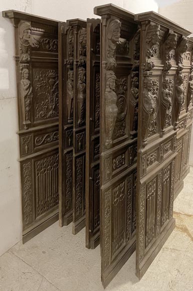 	Elements of ​low panels in oak in Neo-Renaissance style-8