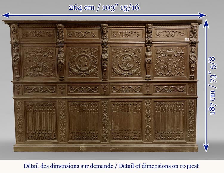 	Elements of ​low panels in oak in Neo-Renaissance style-14