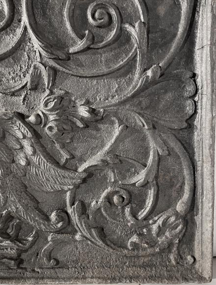 Phoenix-shaped fireplace plaque, decorated with scrolls-8