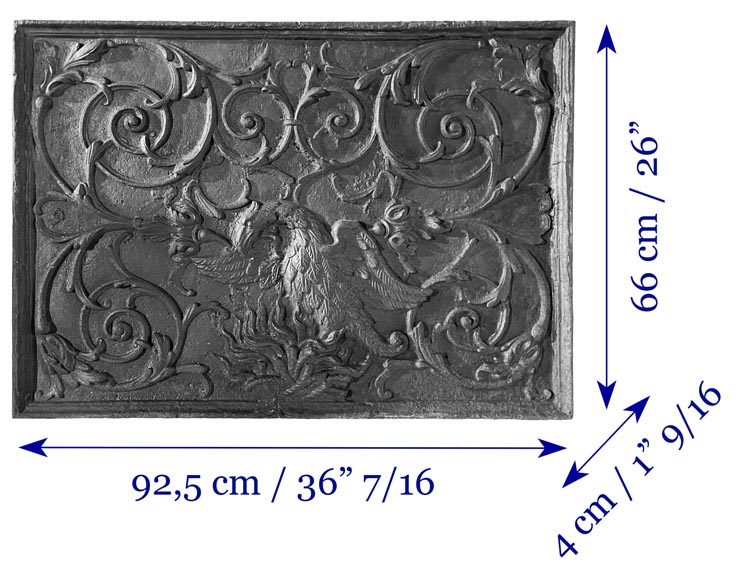 Phoenix-shaped fireplace plaque, decorated with scrolls-10