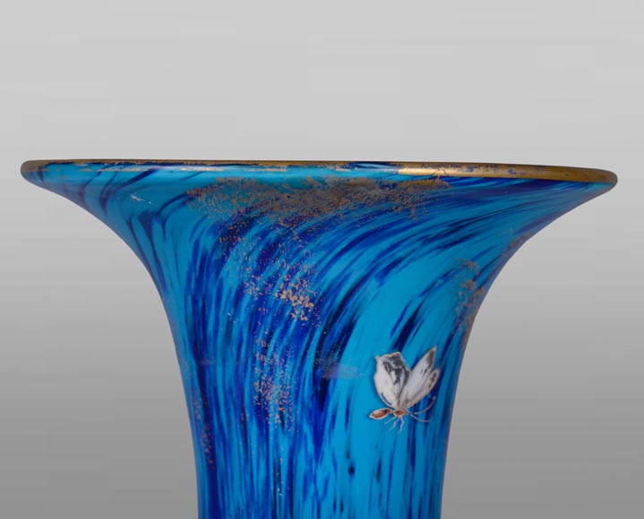 Clichy Glassworks (attributed to) – Large blue mottled glass vase-2
