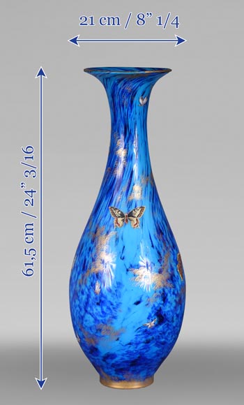 Clichy Glassworks (attributed to) – Large blue mottled glass vase-6