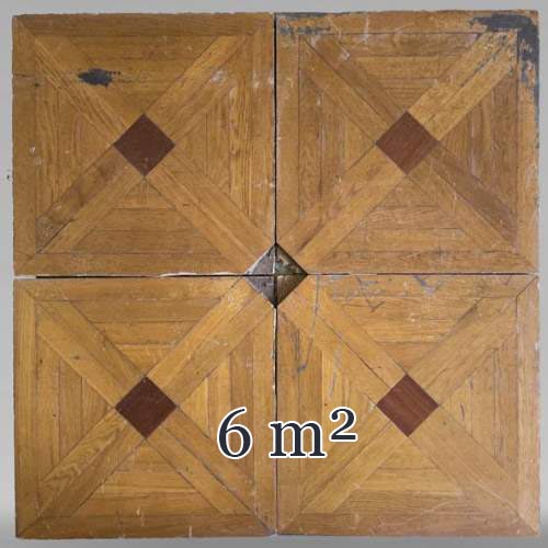 Batch of about 6m² of oak parquet flooring with a cross motif intersperses with mahogany