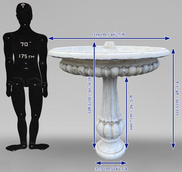 Central fountain in Carrara marble, godroon decors-10