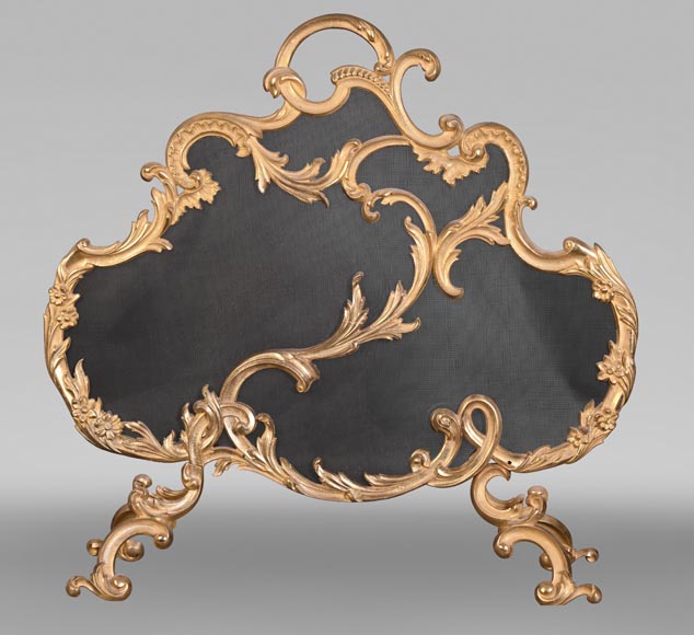 Rocaille-style fire screen in regilded bronze, asymmetrical design-0